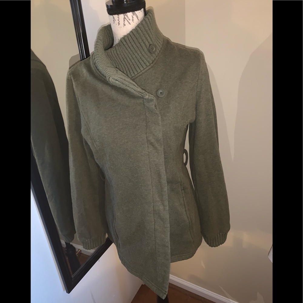 Green Merona Wrap Button Front Fleece Jacket